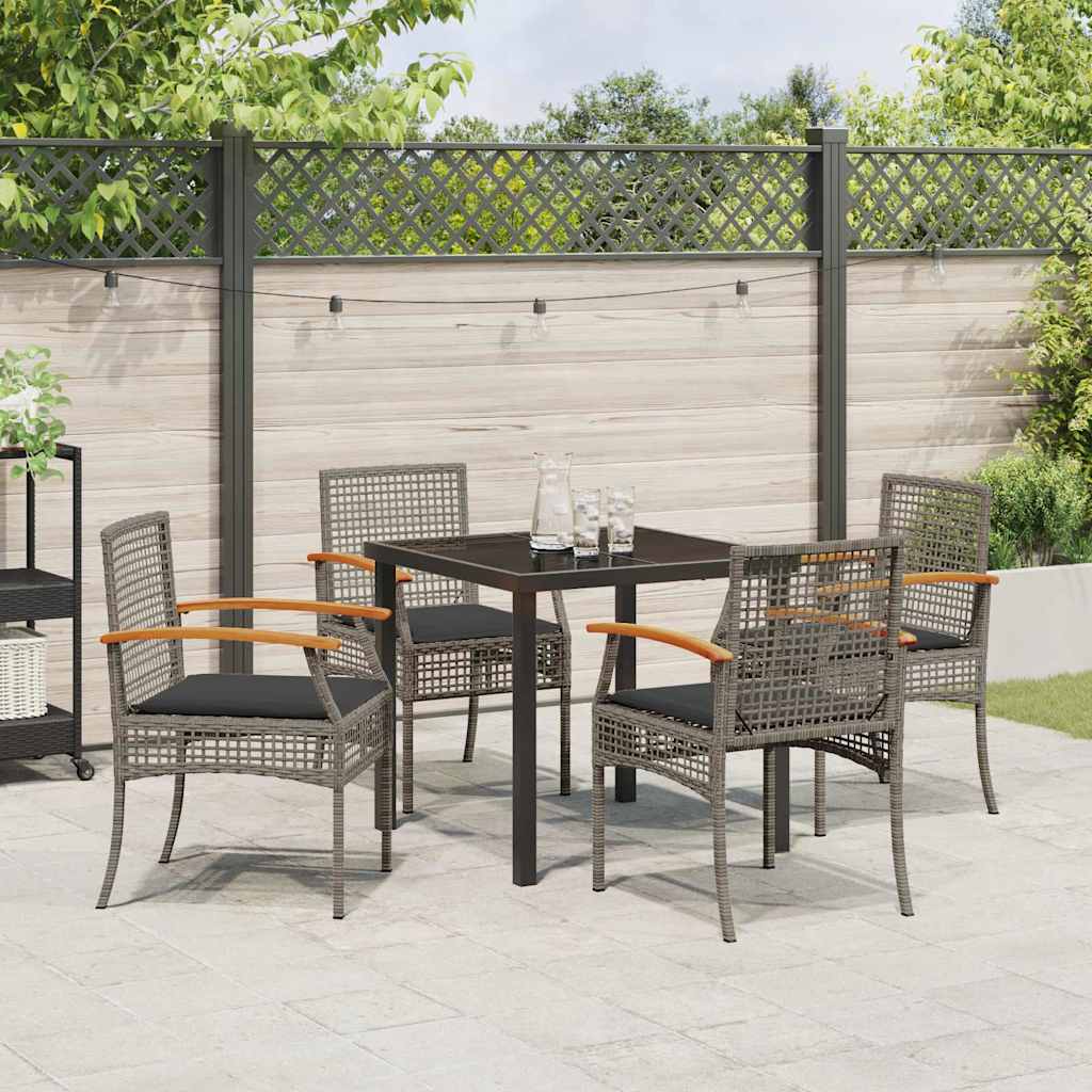vidaXL 5 Piece Garden Dining Set with Cushions Grey Poly Rattan