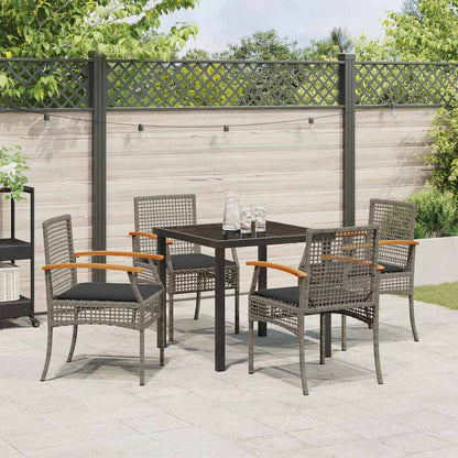vidaXL 5 Piece Garden Dining Set with Cushions Grey Poly Rattan