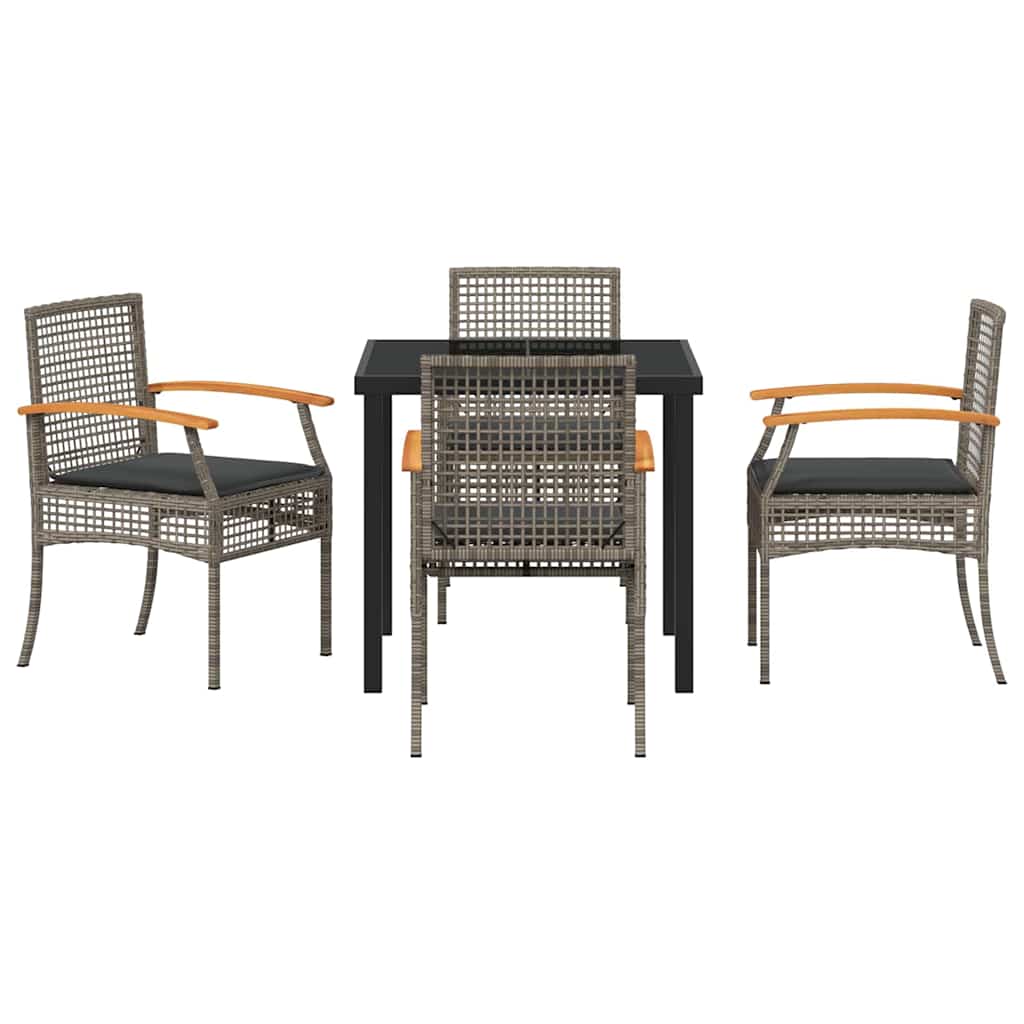 vidaXL 5 Piece Garden Dining Set with Cushions Grey Poly Rattan