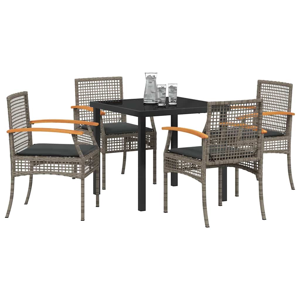vidaXL 5 Piece Garden Dining Set with Cushions Grey Poly Rattan