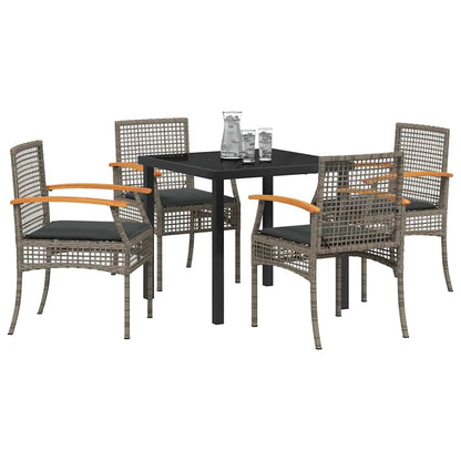 vidaXL 5 Piece Garden Dining Set with Cushions Grey Poly Rattan