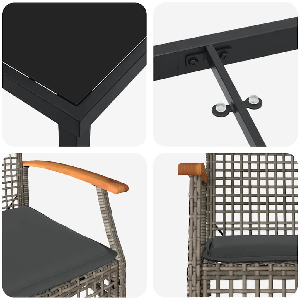 vidaXL 5 Piece Garden Dining Set with Cushions Grey Poly Rattan