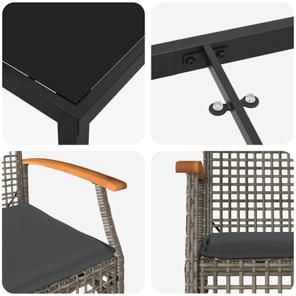 vidaXL 5 Piece Garden Dining Set with Cushions Grey Poly Rattan