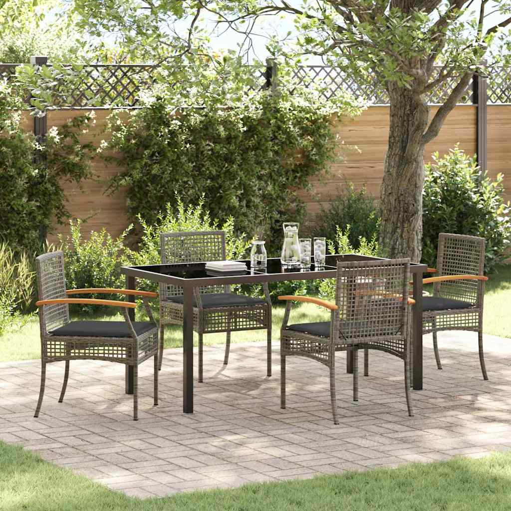 vidaXL 5 Piece Garden Dining Set with Cushions Grey Poly Rattan