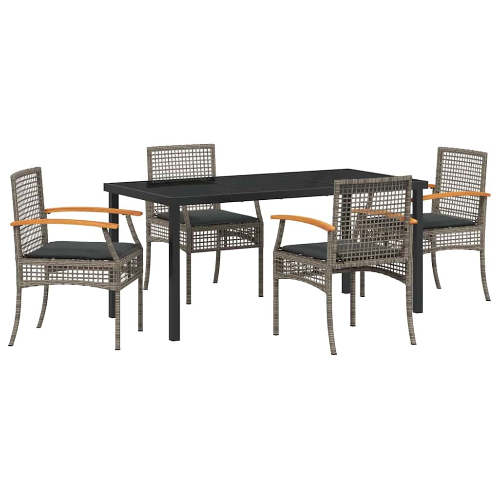 vidaXL 5 Piece Garden Dining Set with Cushions Grey Poly Rattan