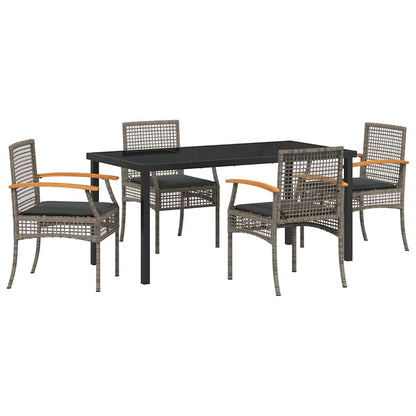 vidaXL 5 Piece Garden Dining Set with Cushions Grey Poly Rattan