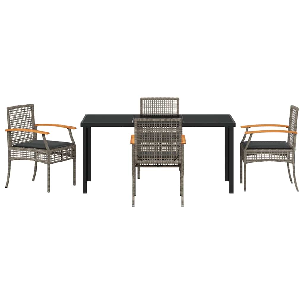 vidaXL 5 Piece Garden Dining Set with Cushions Grey Poly Rattan