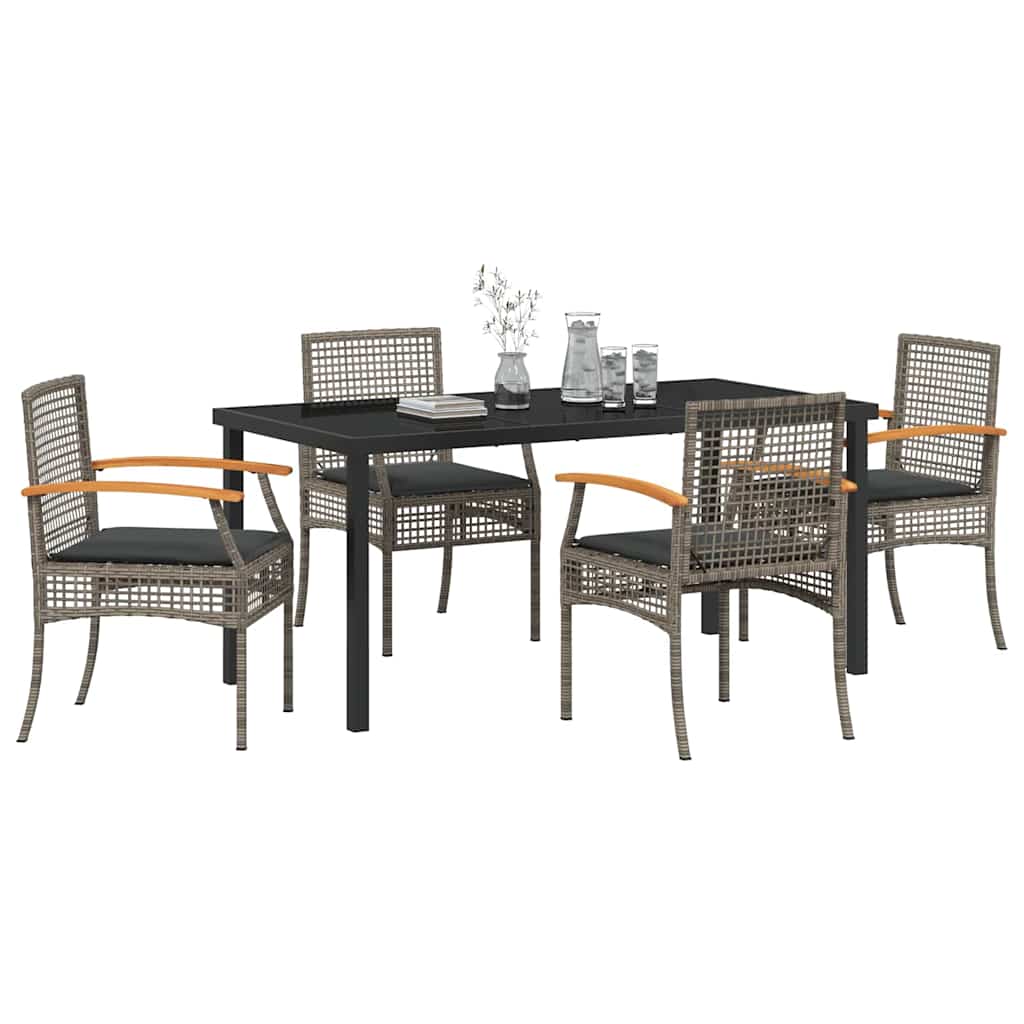 vidaXL 5 Piece Garden Dining Set with Cushions Grey Poly Rattan