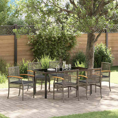 vidaXL Garden Dining Set with Cushion 7 pcs Grey and Black Rattan