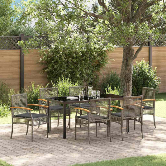 vidaXL Garden Dining Set with Cushion 7 pcs Grey and Black Rattan