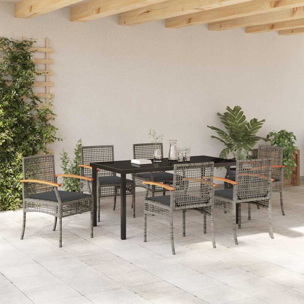 vidaXL Garden Dining Set with Cushion 7 pcs Grey and Black Rattan