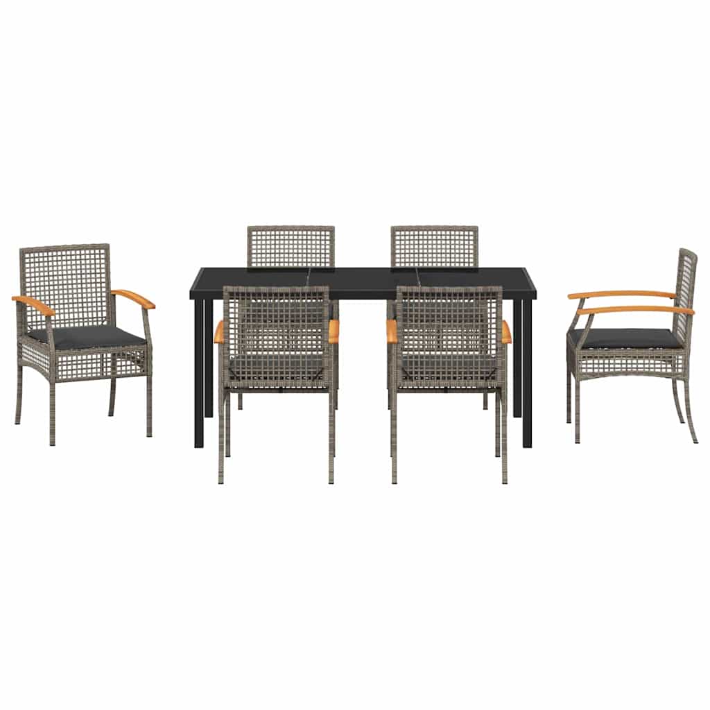 vidaXL Garden Dining Set with Cushion 7 pcs Grey and Black Rattan