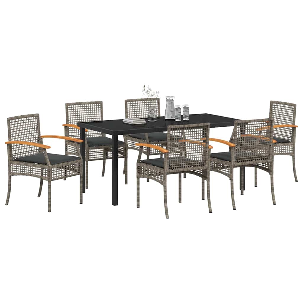 vidaXL Garden Dining Set with Cushion 7 pcs Grey and Black Rattan
