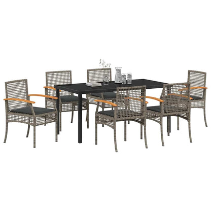 vidaXL Garden Dining Set with Cushion 7 pcs Grey and Black Rattan