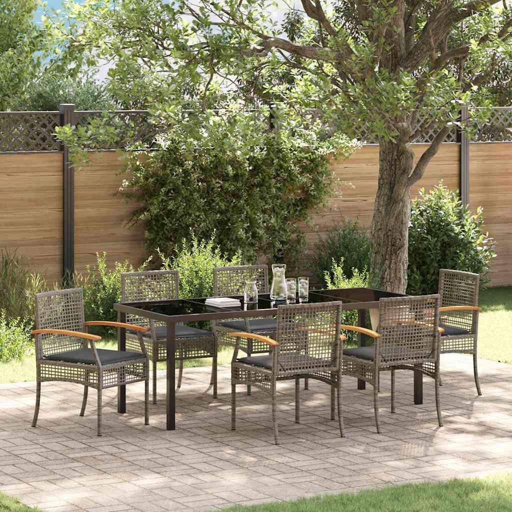 vidaXL Garden Dining Set with Cushion 7 pcs Grey and Black Rattan