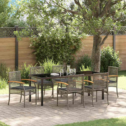 vidaXL Garden Dining Set with Cushion 7 pcs Grey and Black Rattan