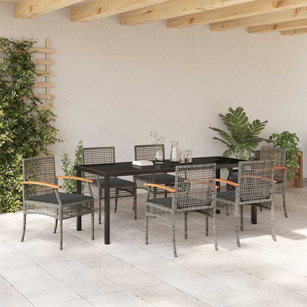 vidaXL Garden Dining Set with Cushion 7 pcs Grey and Black Rattan