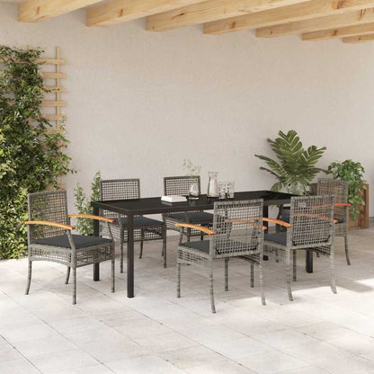 vidaXL Garden Dining Set with Cushion 7 pcs Grey and Black Rattan