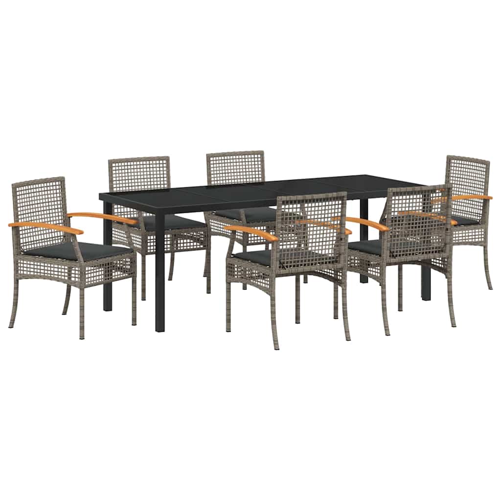 vidaXL Garden Dining Set with Cushion 7 pcs Grey and Black Rattan