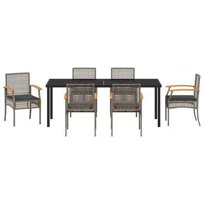 vidaXL Garden Dining Set with Cushion 7 pcs Grey and Black Rattan