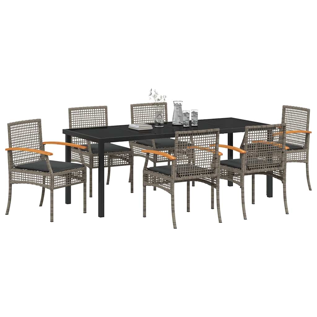 vidaXL Garden Dining Set with Cushion 7 pcs Grey and Black Rattan