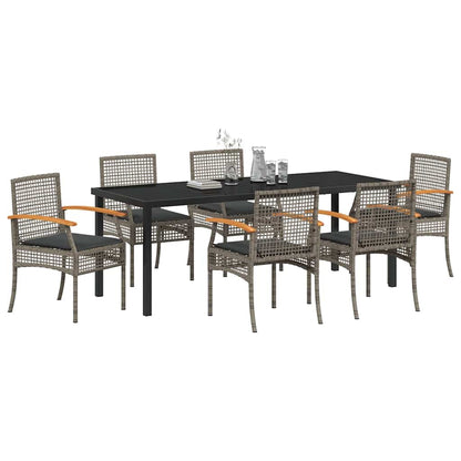 vidaXL Garden Dining Set with Cushion 7 pcs Grey and Black Rattan