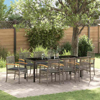 vidaXL Garden Dining Set with Cushion 9 pcs Grey and Black Rattan