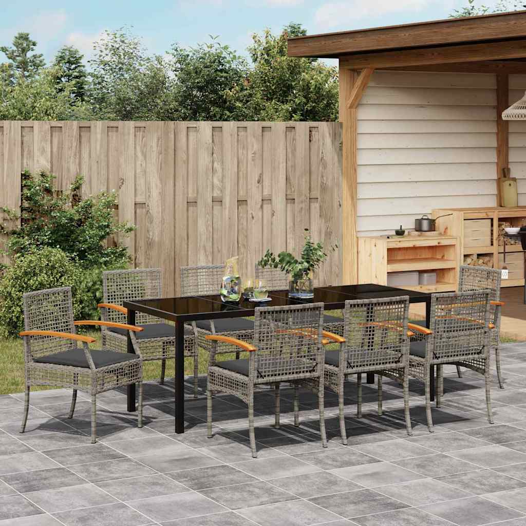 vidaXL Garden Dining Set with Cushion 9 pcs Grey and Black Rattan