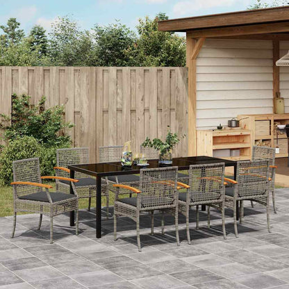vidaXL Garden Dining Set with Cushion 9 pcs Grey and Black Rattan