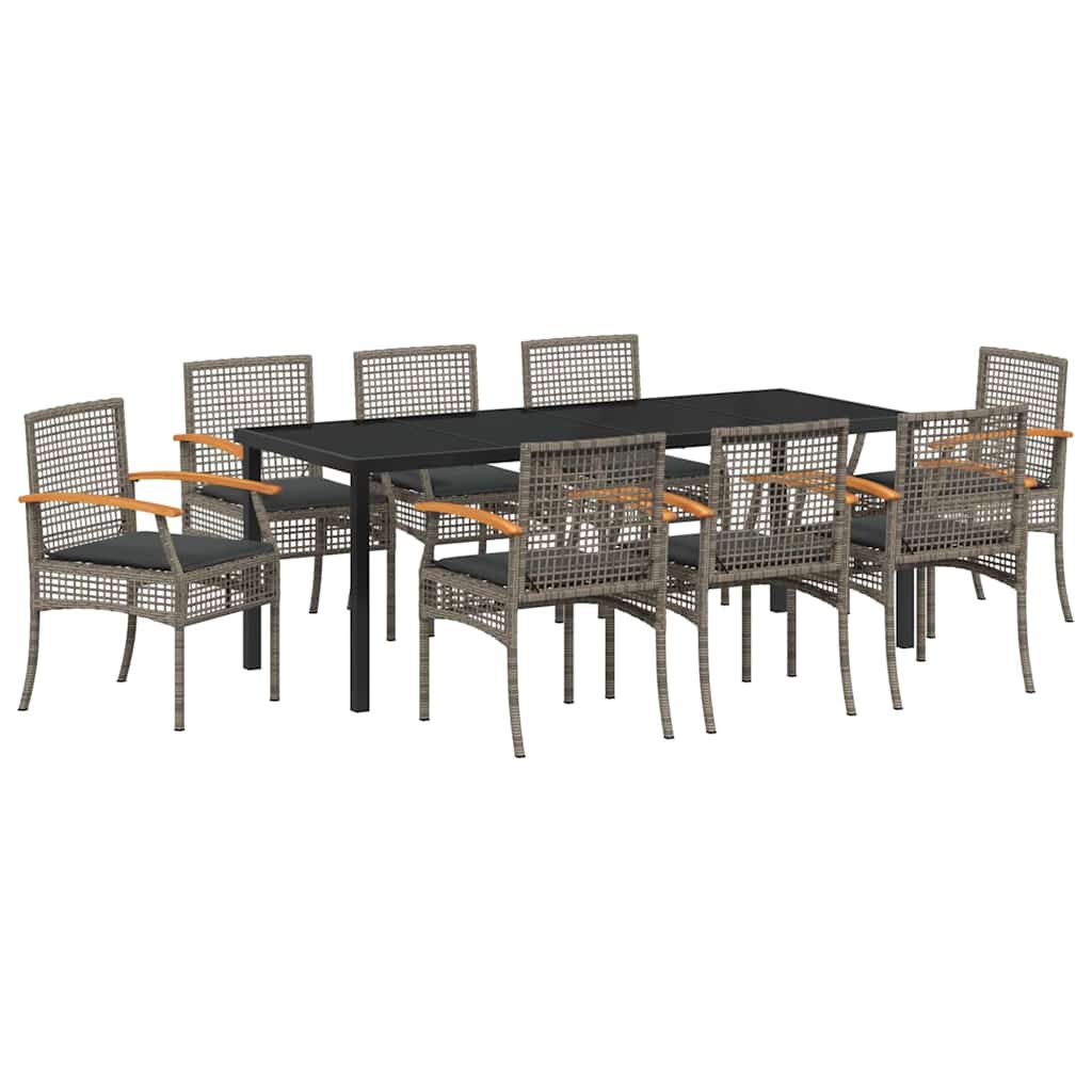 vidaXL Garden Dining Set with Cushion 9 pcs Grey and Black Rattan