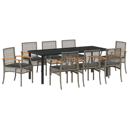vidaXL Garden Dining Set with Cushion 9 pcs Grey and Black Rattan