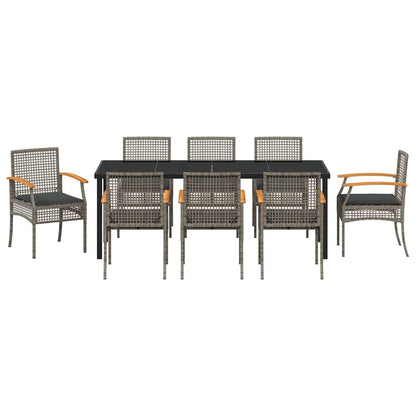 vidaXL Garden Dining Set with Cushion 9 pcs Grey and Black Rattan