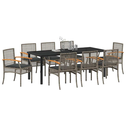 vidaXL Garden Dining Set with Cushion 9 pcs Grey and Black Rattan