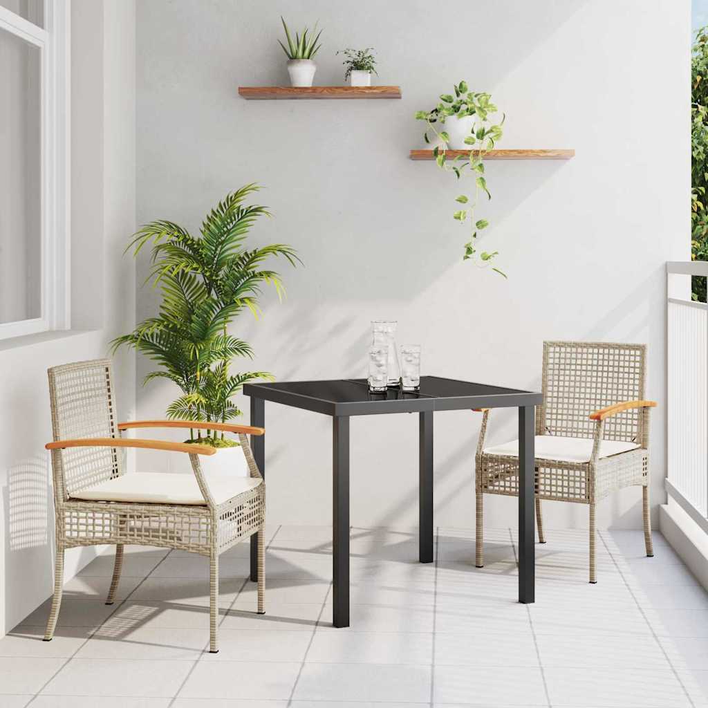 vidaXL Garden Dining Set with Cushion 3 pcs Beige and Black Rattan