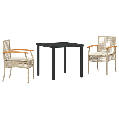 vidaXL Garden Dining Set with Cushion 3 pcs Beige and Black Rattan