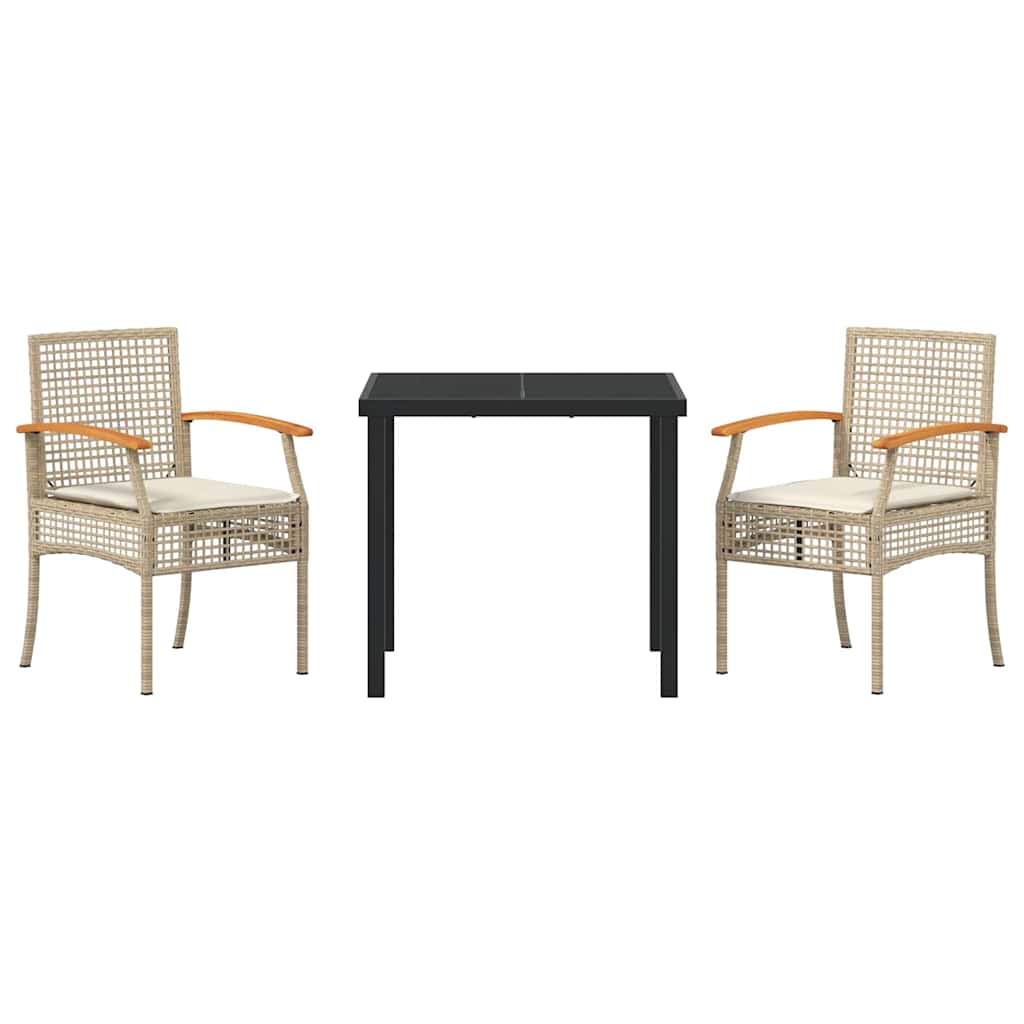 vidaXL Garden Dining Set with Cushion 3 pcs Beige and Black Rattan