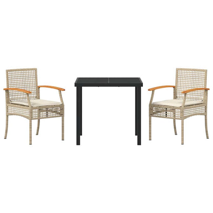 vidaXL Garden Dining Set with Cushion 3 pcs Beige and Black Rattan