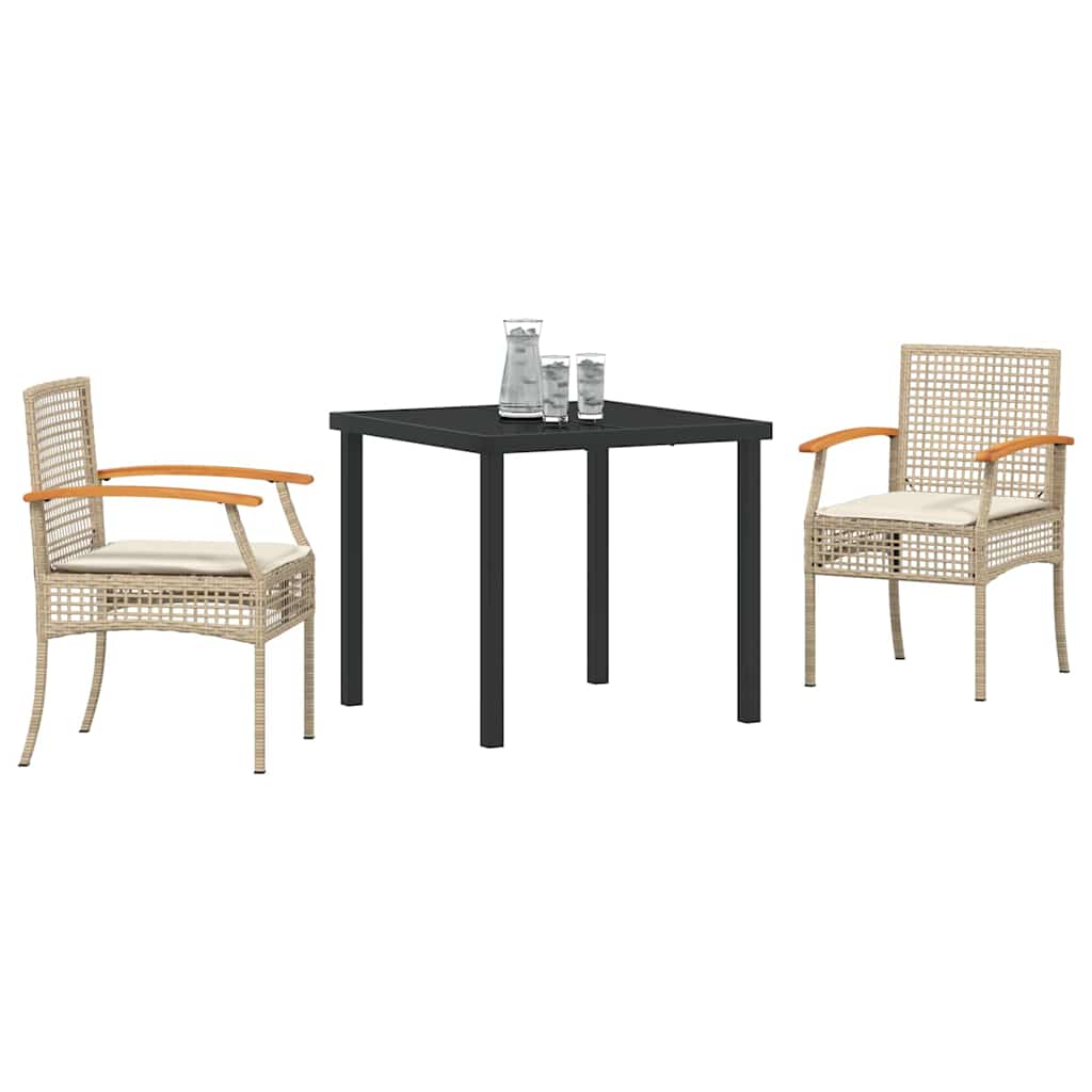 vidaXL Garden Dining Set with Cushion 3 pcs Beige and Black Rattan