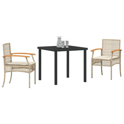 vidaXL Garden Dining Set with Cushion 3 pcs Beige and Black Rattan