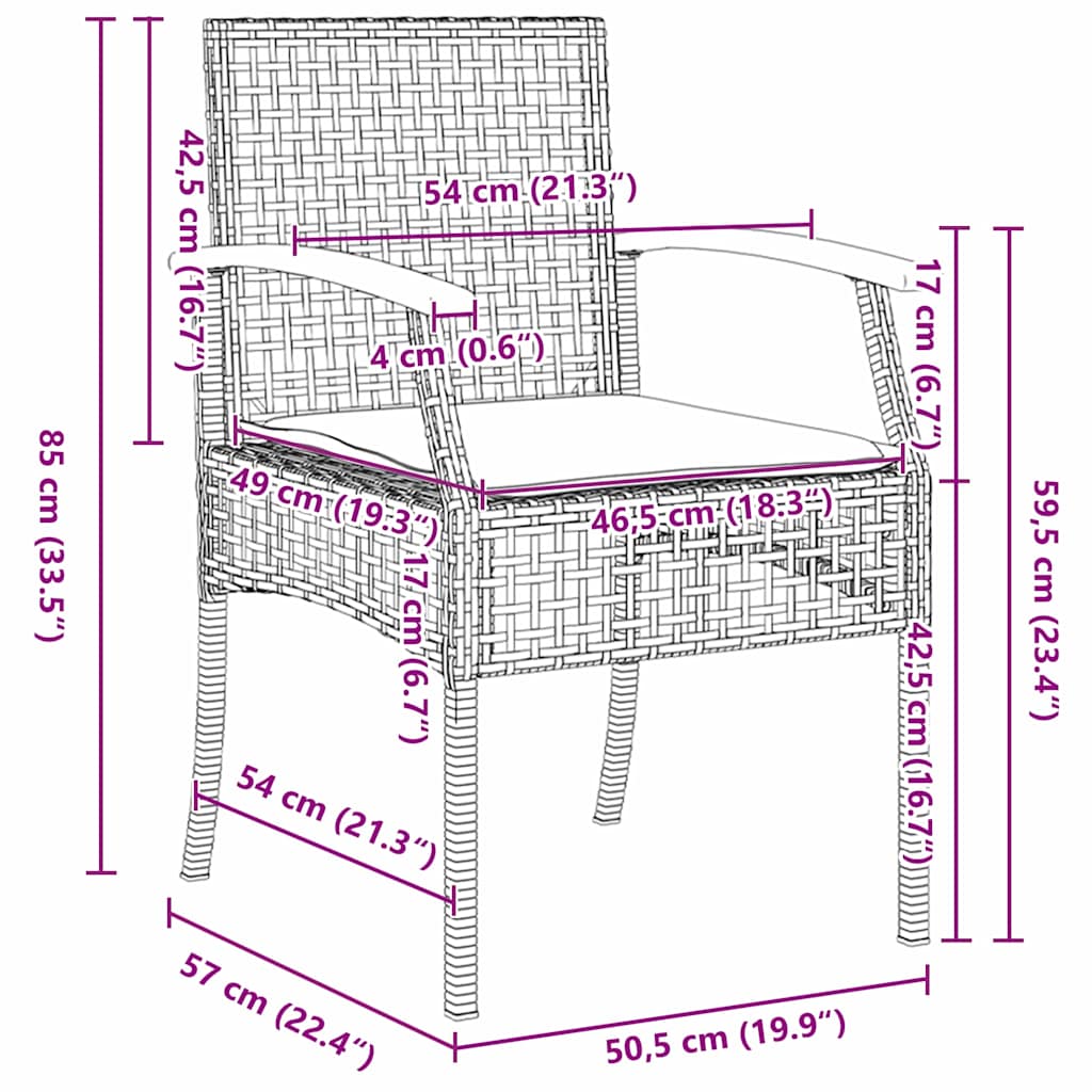 vidaXL Garden Dining Set with Cushion 3 pcs Beige and Black Rattan