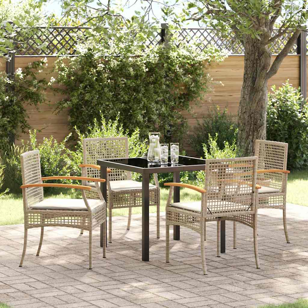 vidaXL Garden Dining Set with Cushion 5 pcs Beige and Black Rattan