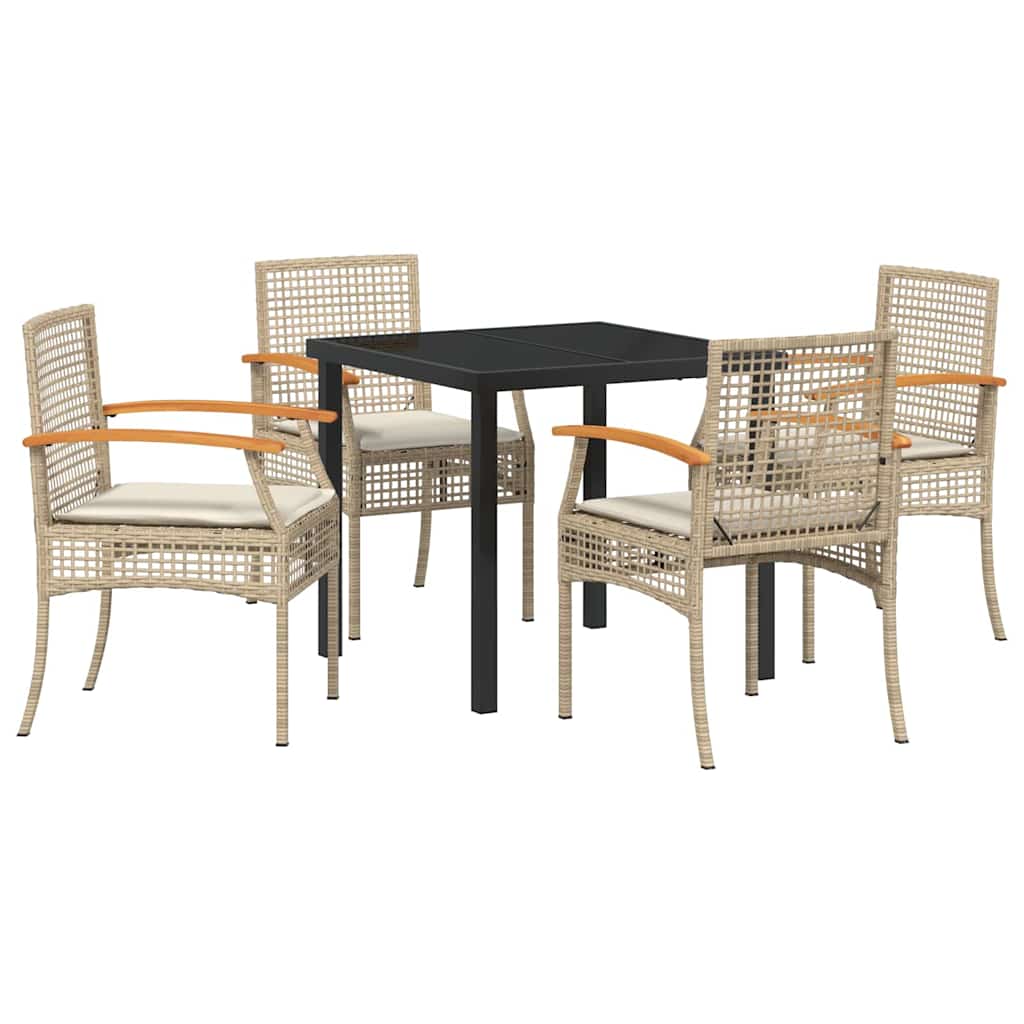 vidaXL Garden Dining Set with Cushion 5 pcs Beige and Black Rattan