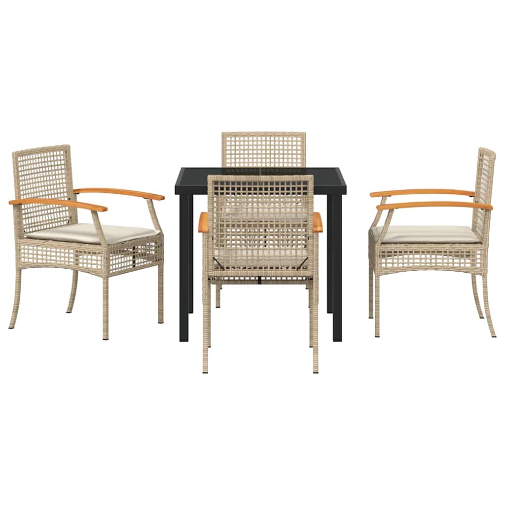vidaXL Garden Dining Set with Cushion 5 pcs Beige and Black Rattan