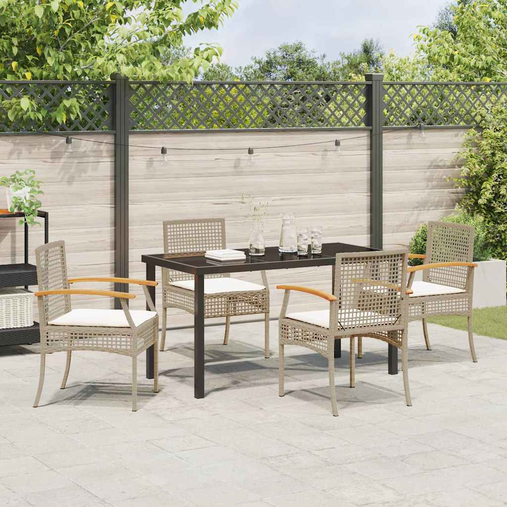 vidaXL Garden Dining Set with Cushion 5 pcs Beige and Black Rattan