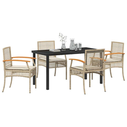 vidaXL Garden Dining Set with Cushion 5 pcs Beige and Black Rattan