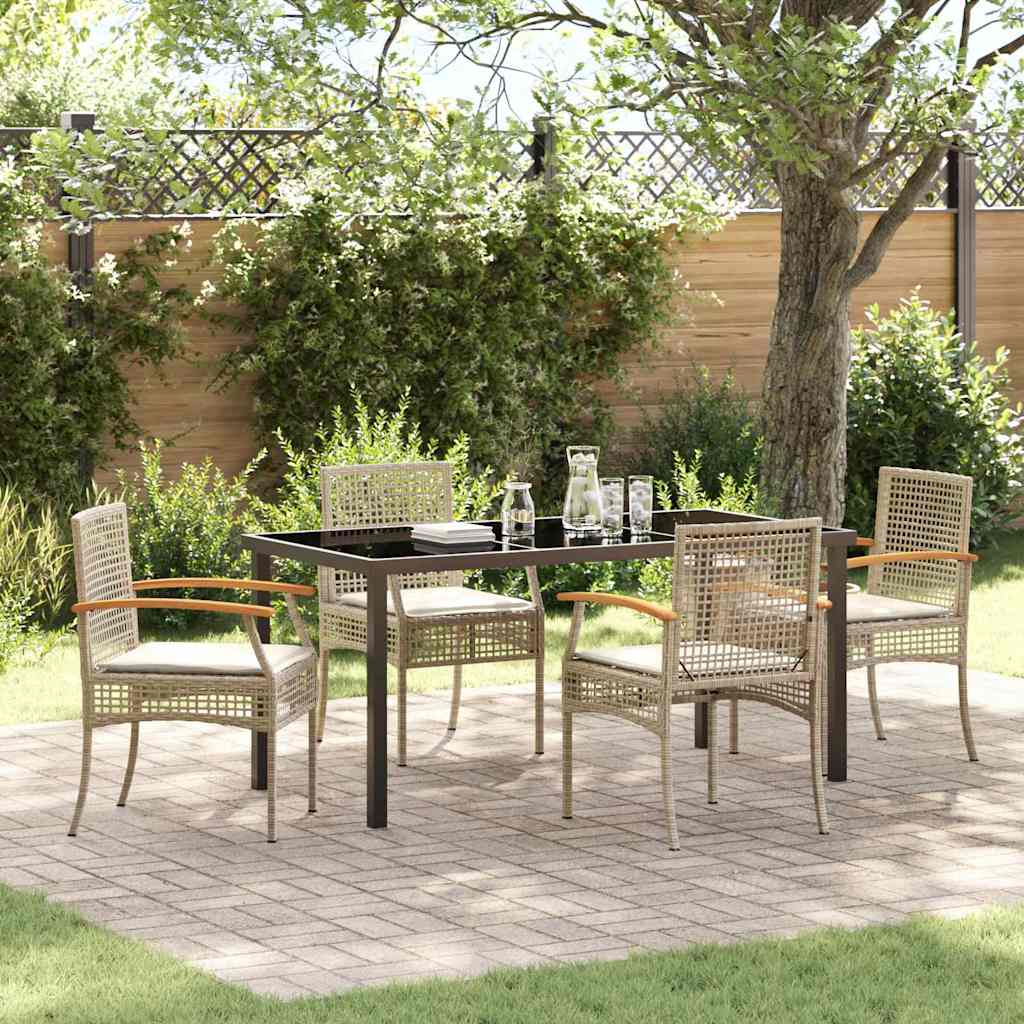 vidaXL Garden Dining Set with Cushion 5 pcs Beige and Black Rattan
