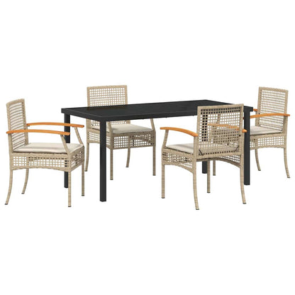 vidaXL Garden Dining Set with Cushion 5 pcs Beige and Black Rattan