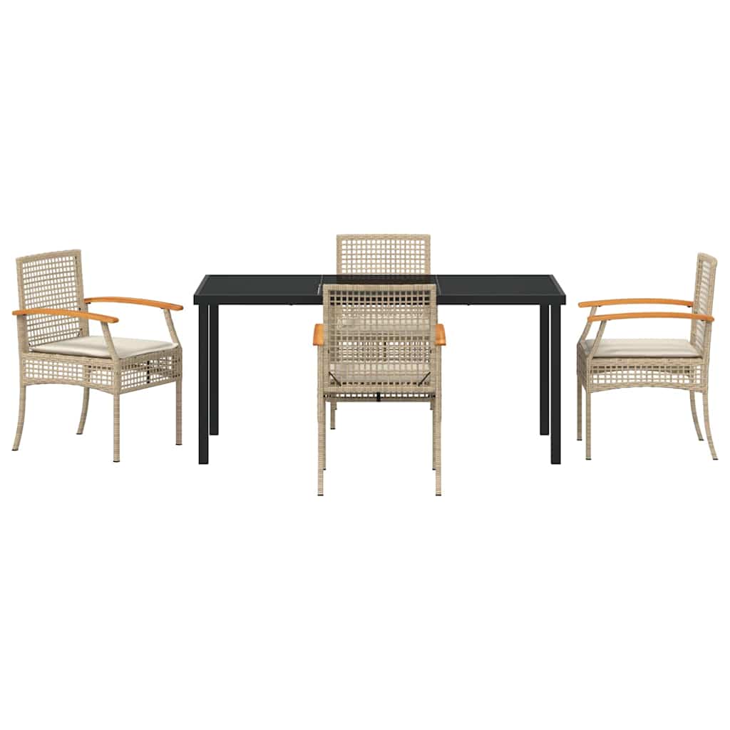 vidaXL Garden Dining Set with Cushion 5 pcs Beige and Black Rattan