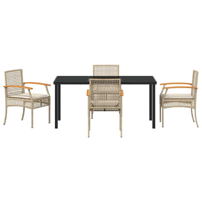 vidaXL Garden Dining Set with Cushion 5 pcs Beige and Black Rattan