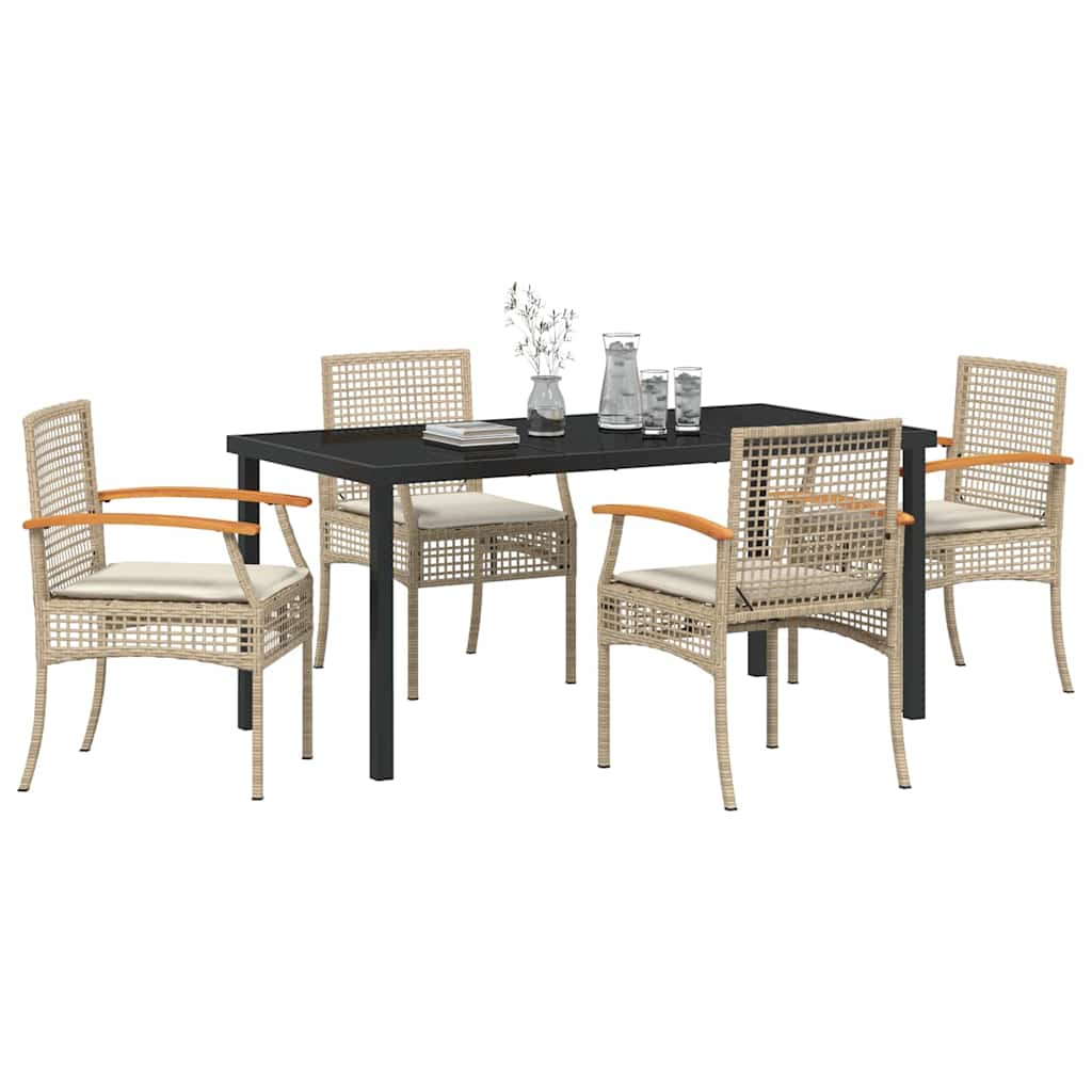 vidaXL Garden Dining Set with Cushion 5 pcs Beige and Black Rattan